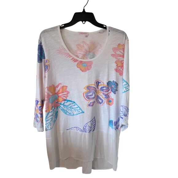 Fresh Produce Womens Floral Print Button Back Tunic Size Large White - Picture 1 of 4